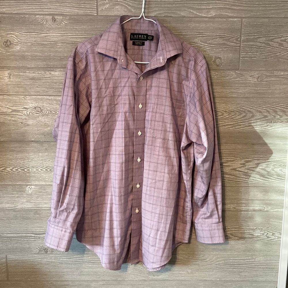 Lauren Ralph Lauren Purple‎ Houndstooth Check Mens Dress Shirt 15 32-33 Non Iron